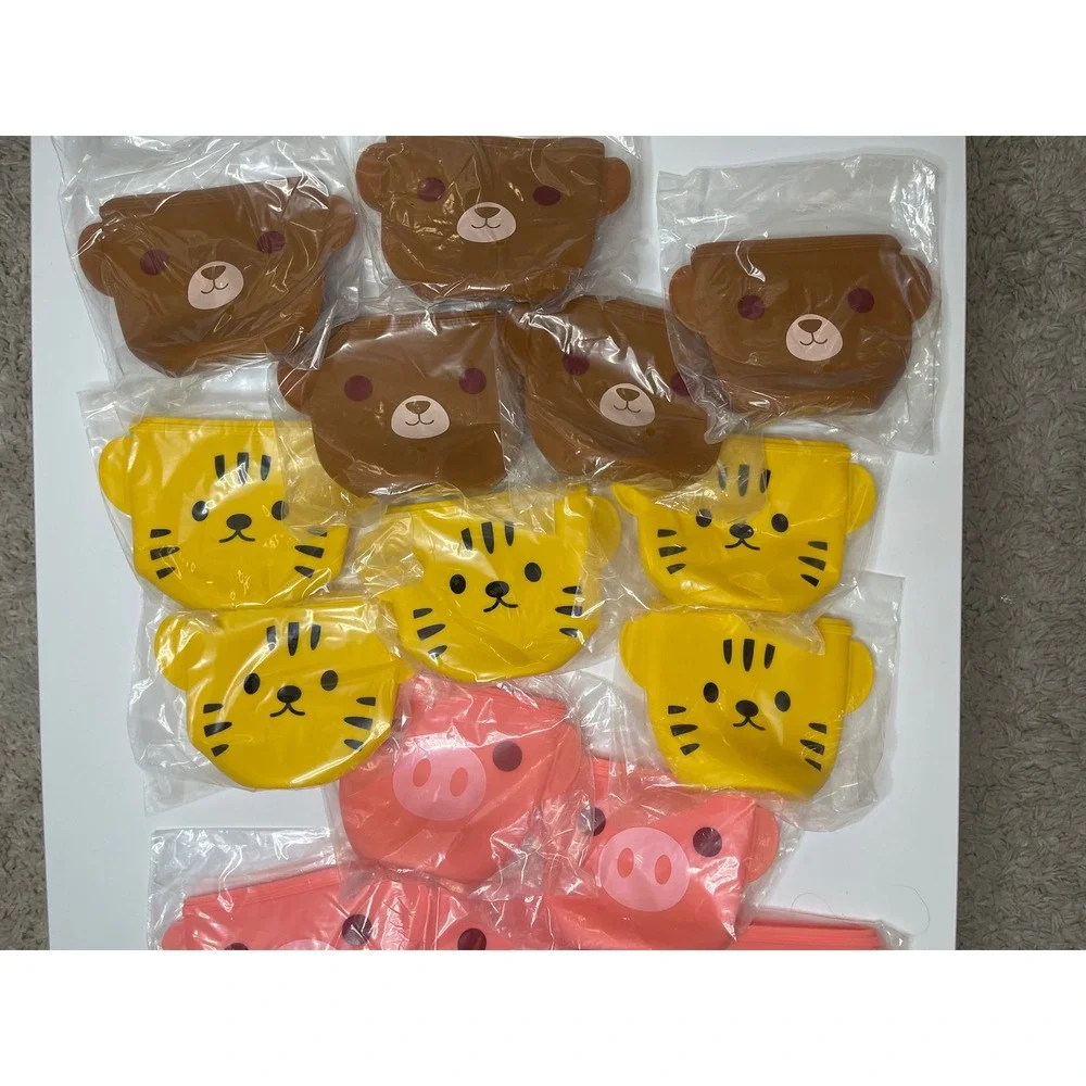 Bulk Set of 20 Animal Silicone Reusable Snack Bags Bear Tiger Pig Koala Kids